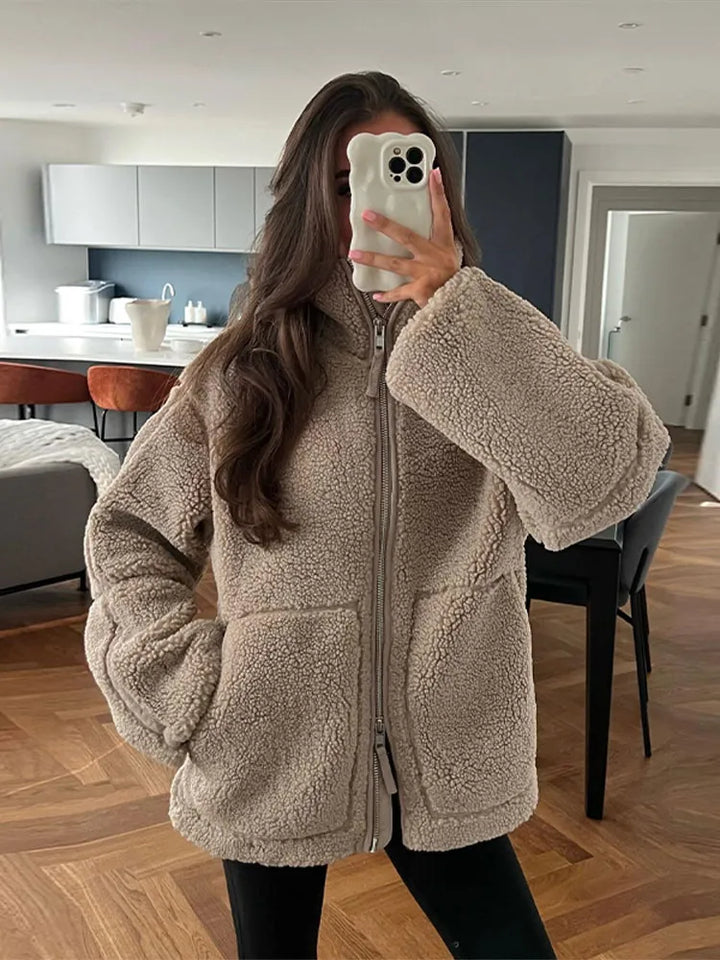 Veste teddy pour femme, chaude et moelleuse