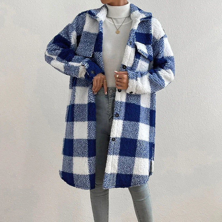 Veste à carreaux tendance en polaire chaude