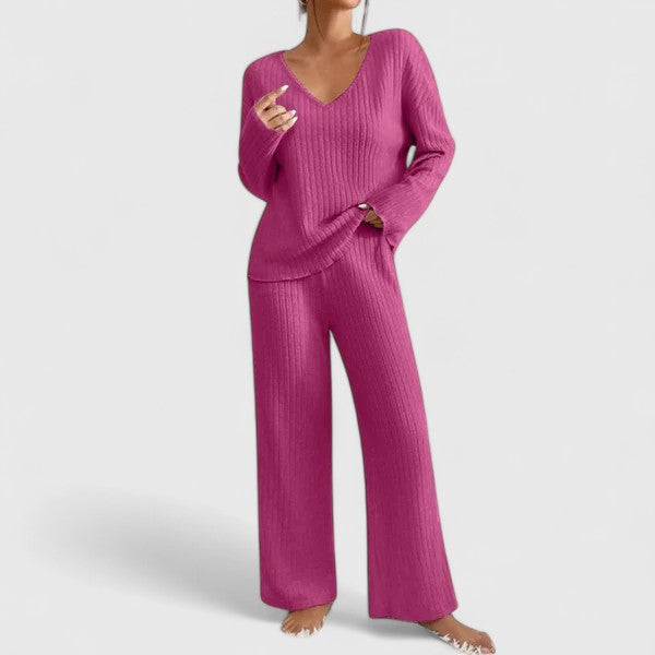 Ensemble de loungewear pour femme - Pantalon confortable en maille côtelée