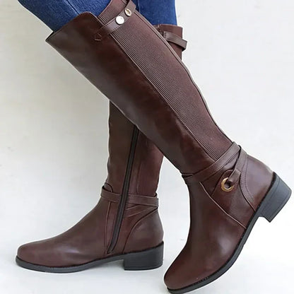 Bottes hautes en cuir à talons épais pour femme