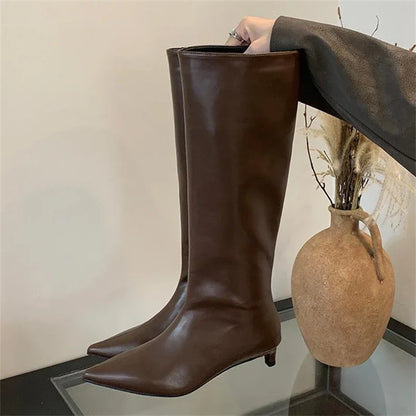 Elegante Stiefel Damen Knielang Dünner Absatz - IdealeKleiden