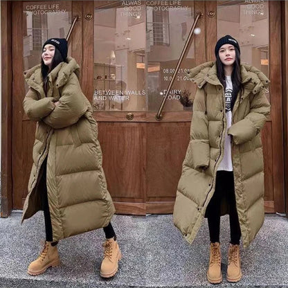 Lange Damenpufferjacke Warm Kapuze Winter - IdealeKleiden