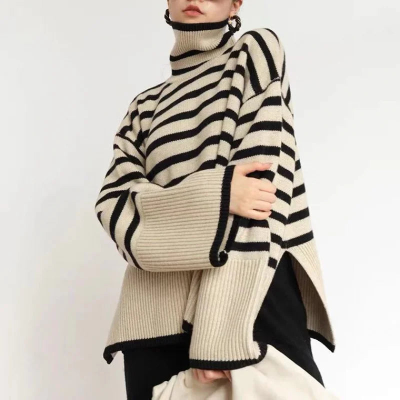 Pull oversize Col montant Rayures