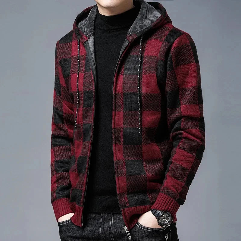Manteau à carreaux stylé pour homme avec capuche