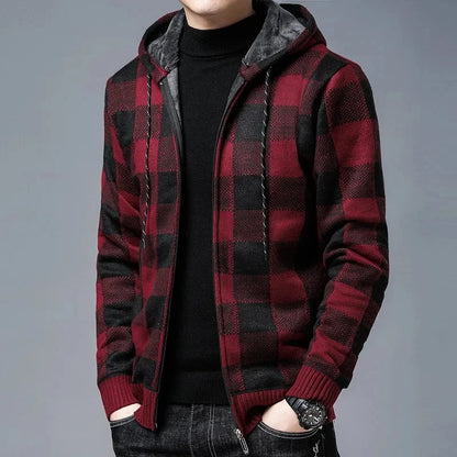 Manteau à carreaux stylé pour homme avec capuche