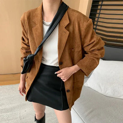 Veste femme aspect cuir marron vintage