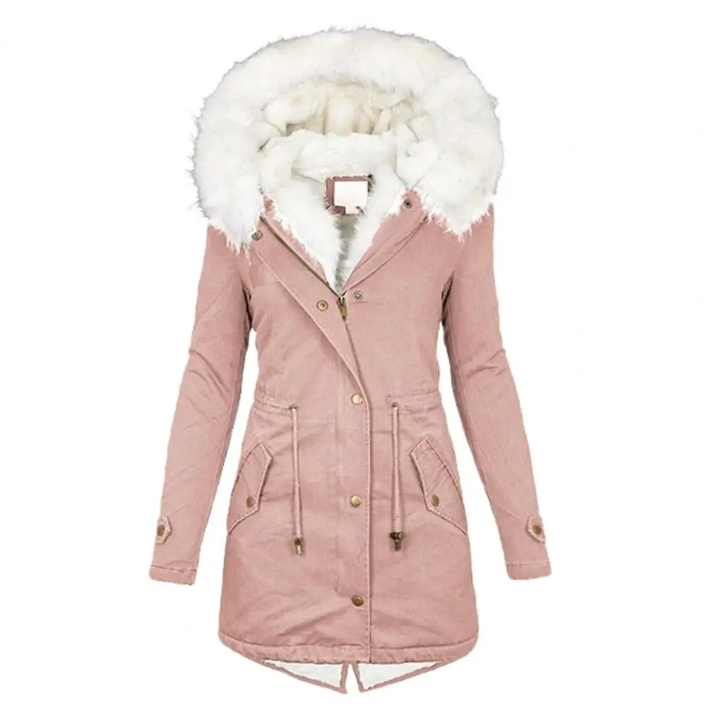 Parka d'hiver long matelassé avec capuche en fausse fourrure