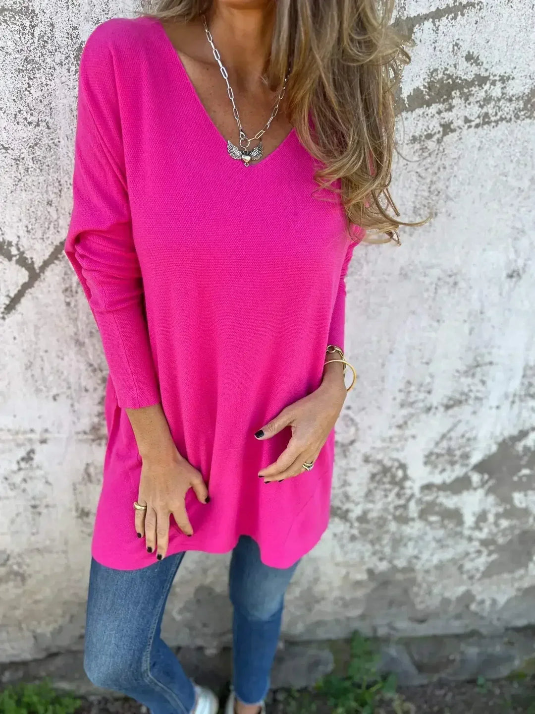 Haut femme automne chic manches longues col en V