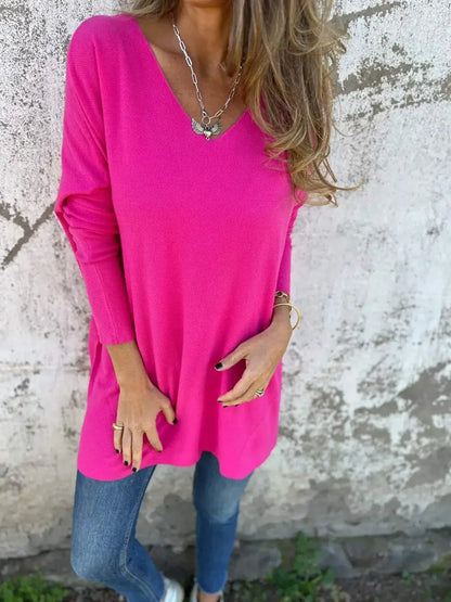Haut femme automne chic manches longues col en V