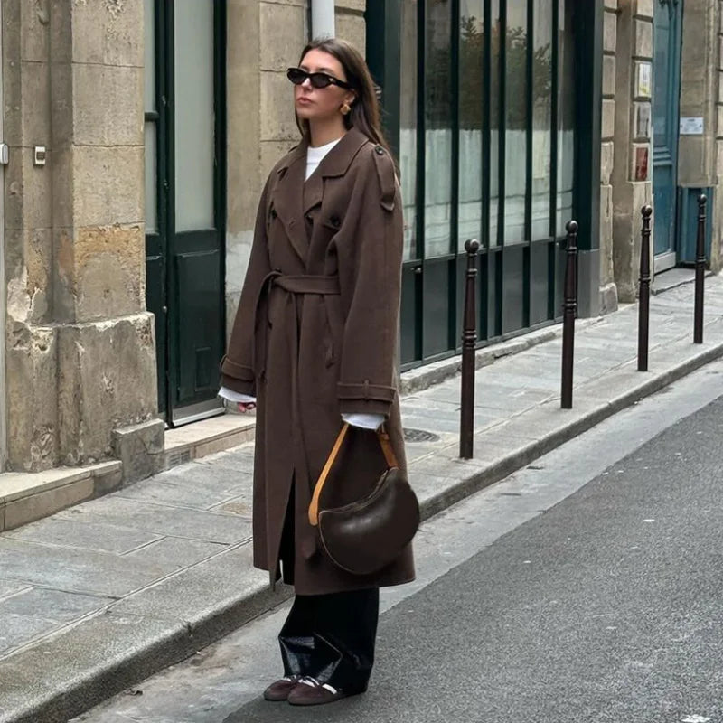 Trench-coat court stylé en laine pour femme