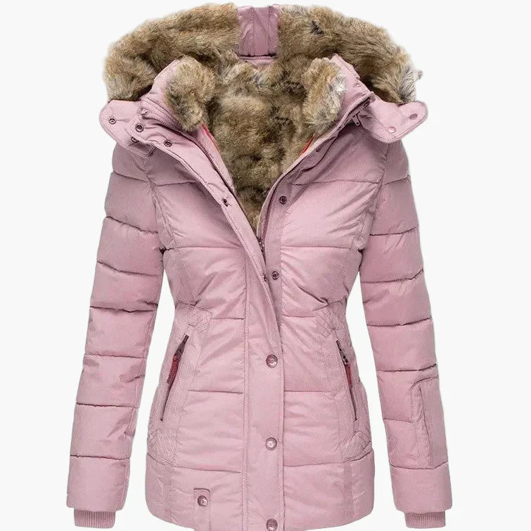 Manteau d'hiver élégant pour femme avec capuche et fausse fourrure