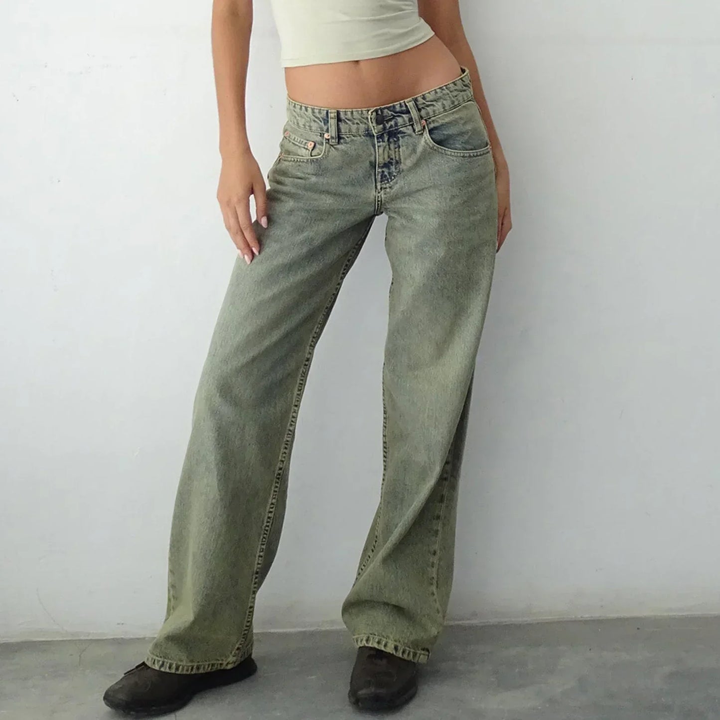 Jeans coupe large pour femme style rétro