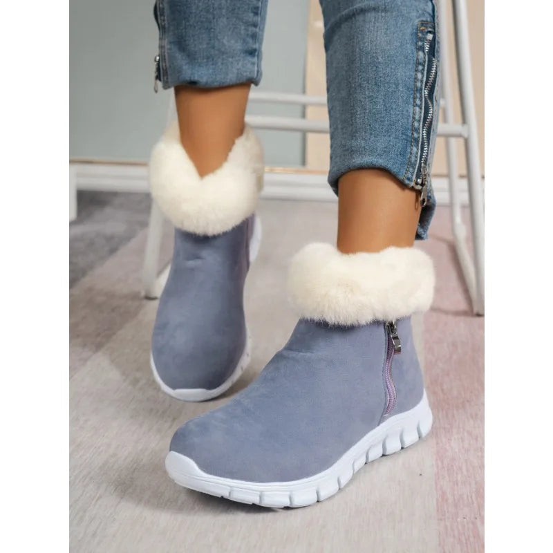 Bottes d'hiver souples bout rond en peluche