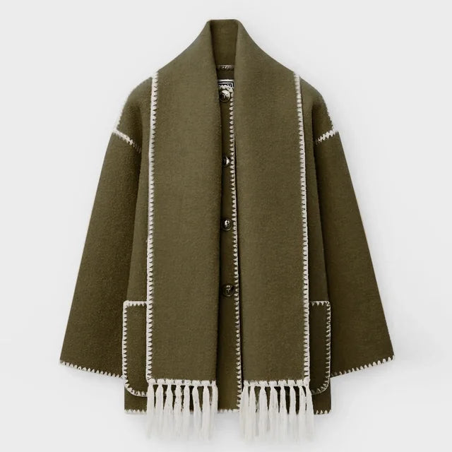Manteau d'hiver oversize en laine avec col châle pour femme