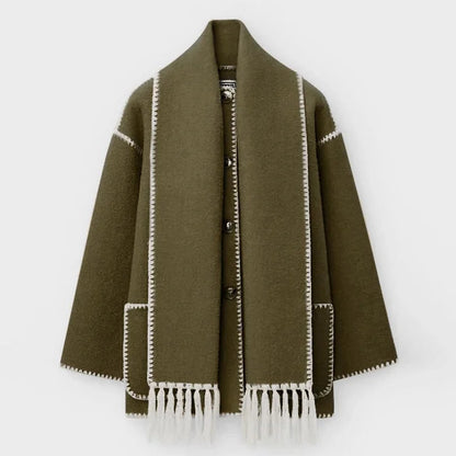 Manteau d'hiver oversize en laine avec col châle pour femme