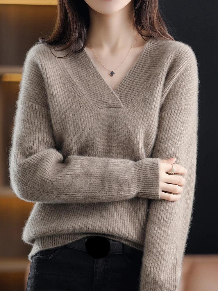 Pull femme Col V Manches Longues Tricot