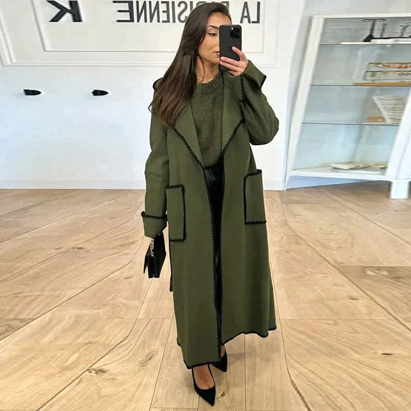Trench-coat long pour femme doux et chaud en laine