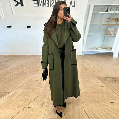 Trench-coat long pour femme doux et chaud en laine