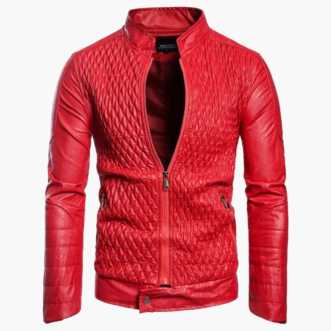 Blouson en cuir style motard col montant tendance