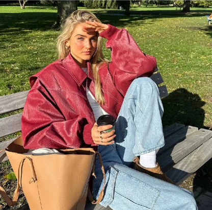 Veste bomber oversize en cuir style tendance