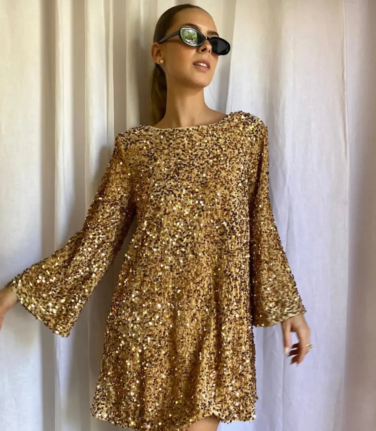 Robe courte femme Manches longues Simple Chic