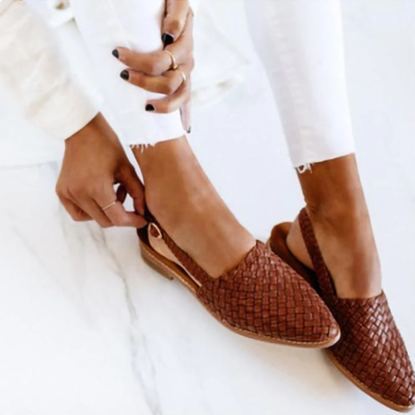 Damen Slingback Ballerinas Geflochten Elegant - IdealeKleiden
