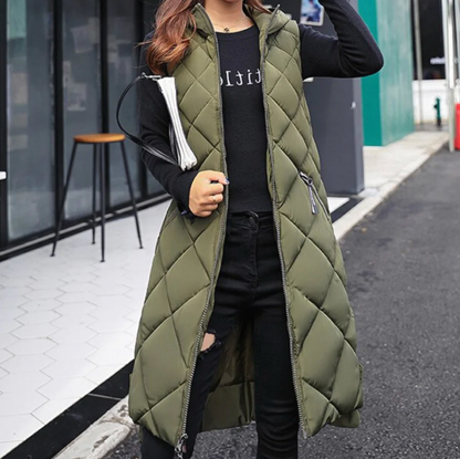 Kapuzenweste Oversized Steppjacke Lange Länge - IdealeKleiden