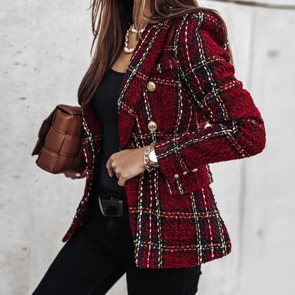 Blazer à carreaux stylé pour femme