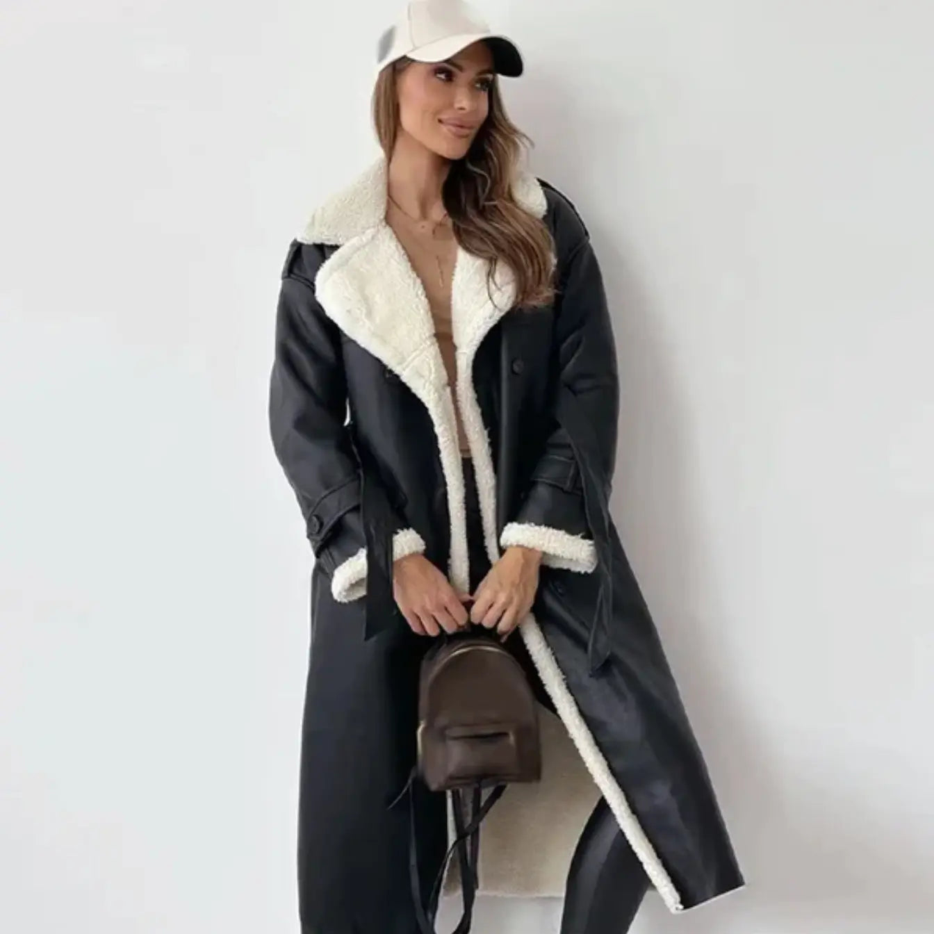Longue veste polaire femme col teddy chaude
