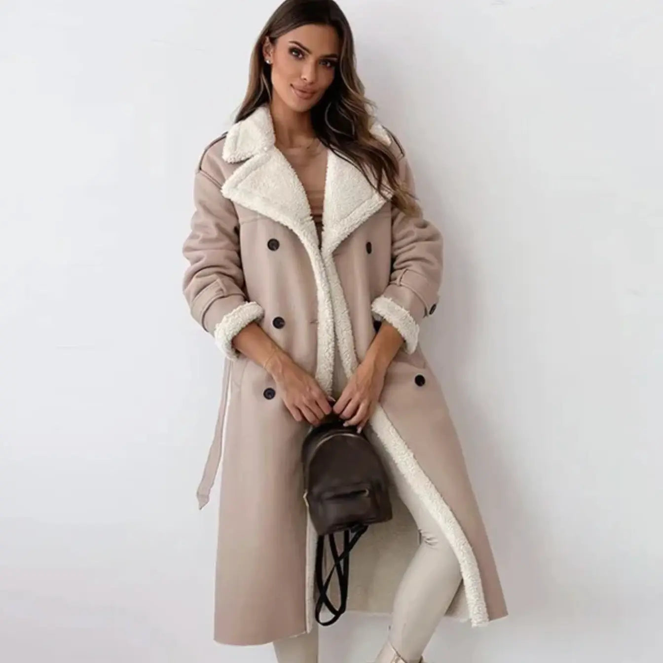 Longue veste polaire femme col teddy chaude