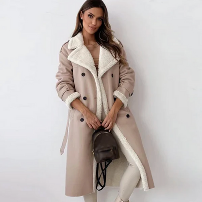 Veste longue doudoune femme chaude avec ceinture