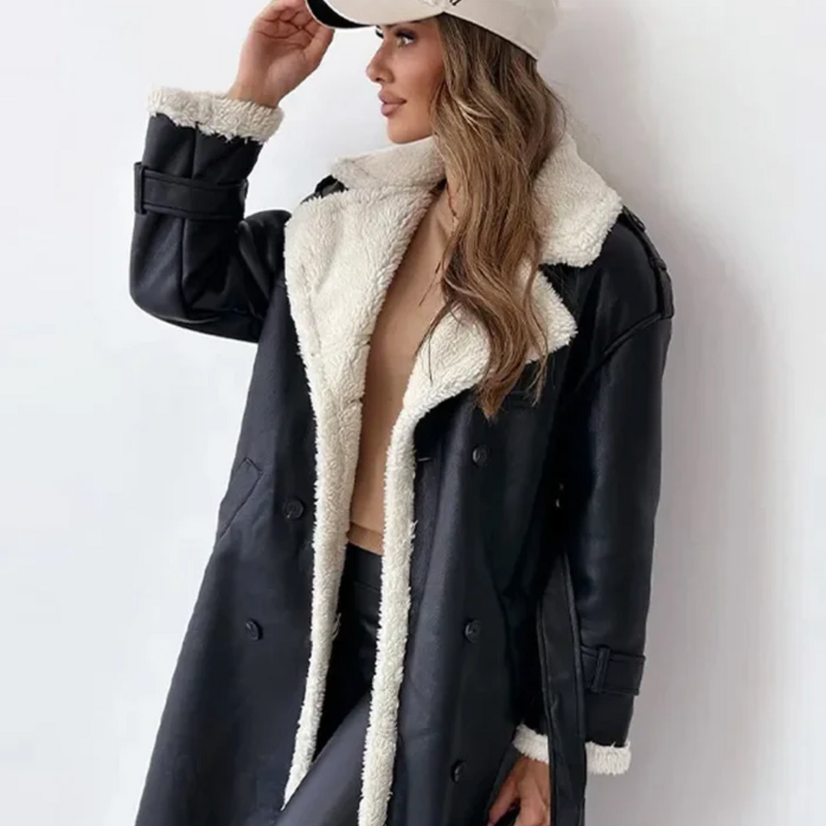 Damen Teddyjacke Lang Warm mit Gürtel - IdealeKleiden