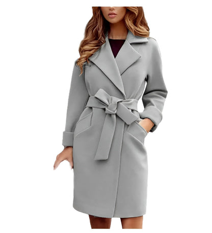 Veste femme mélange laine avec ceinture à la taille Élégante