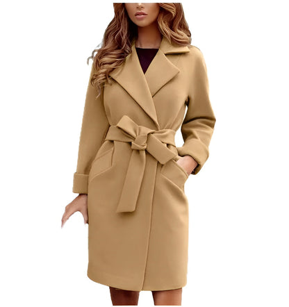 Veste femme mélange laine avec ceinture à la taille Élégante