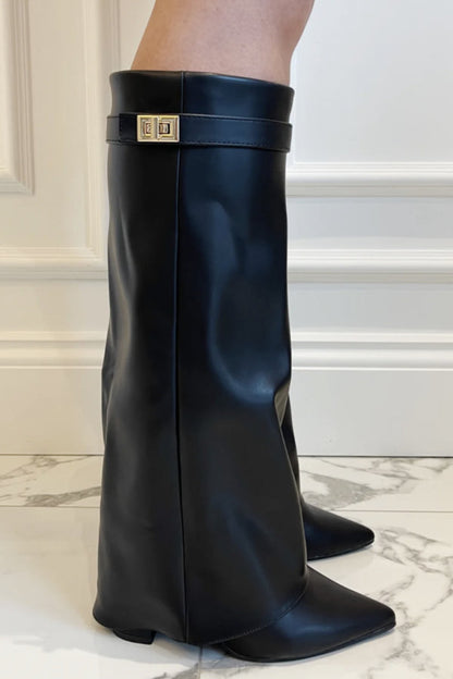 Bottes hauteur genou pliables daim boucle talon bloc