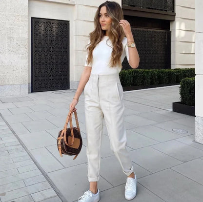 Pantalon taille haute coupe slim