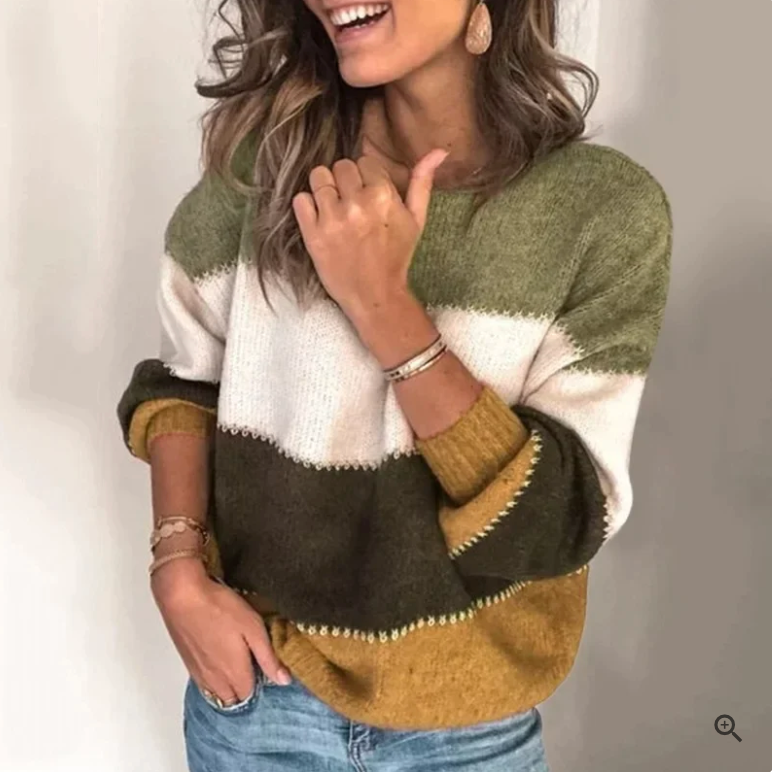 Pull à manches longues rayé décontracté pour femme