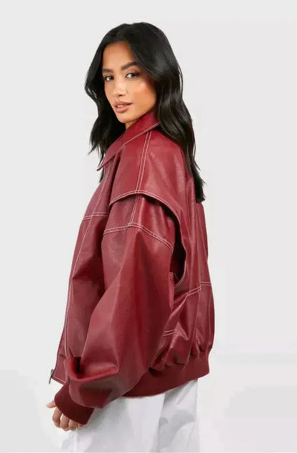 Blouson en cuir vegan oversize moderne et élégant