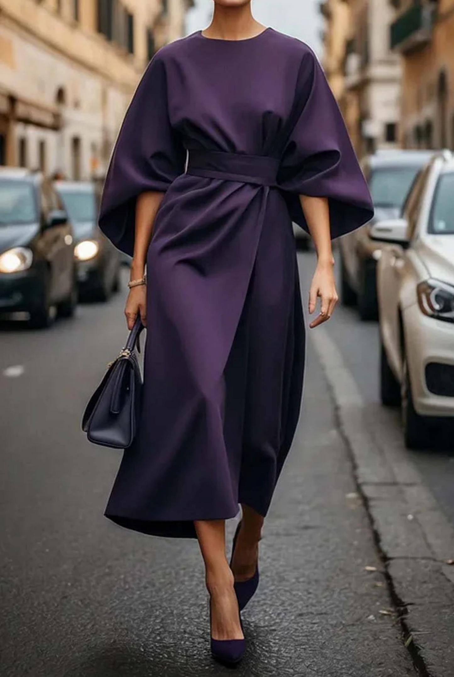 Robe midi élégante à ceinture pour femme