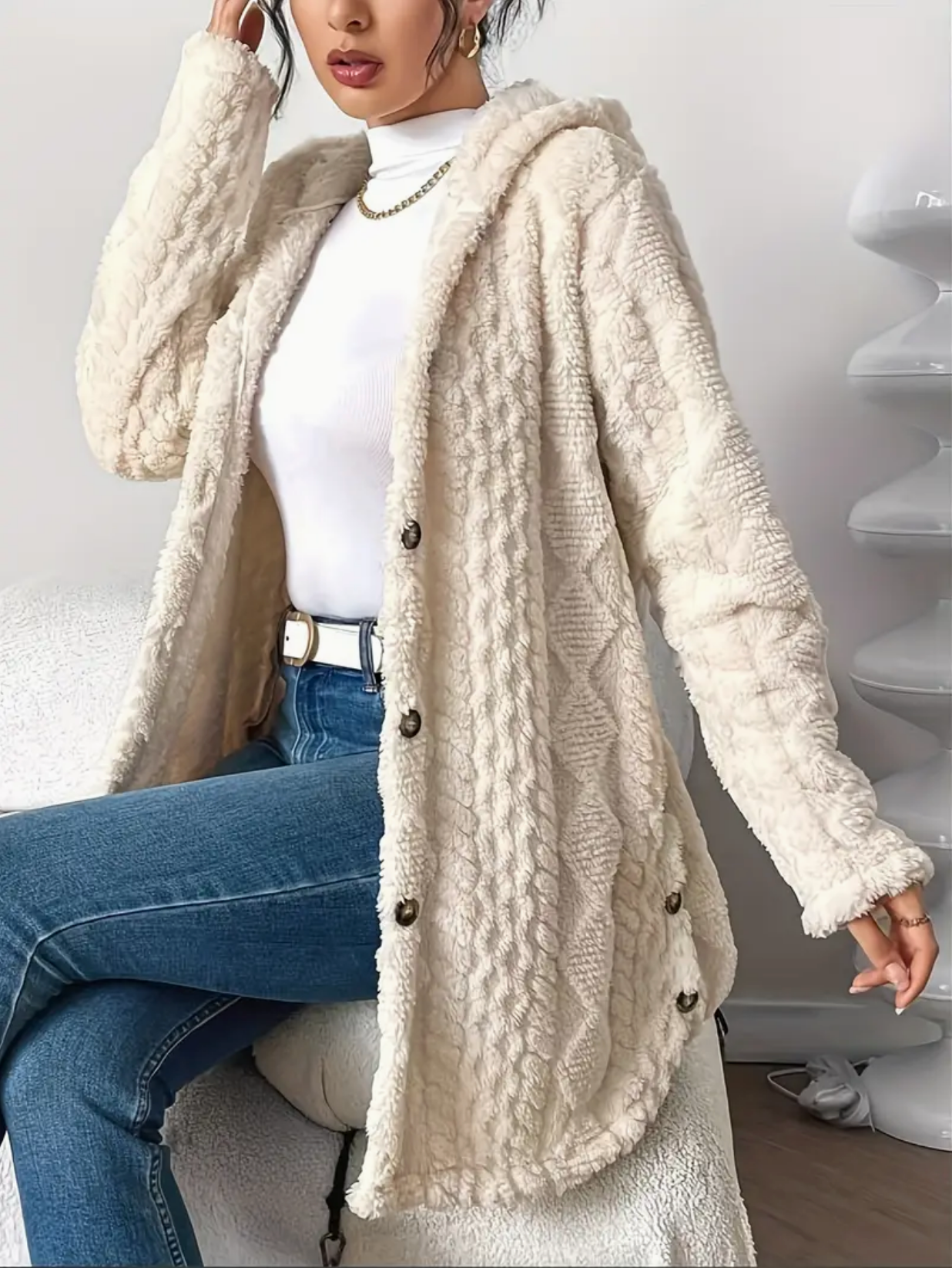 Übergrößen Damen Teddyjacke Kapuze - IdealeKleiden