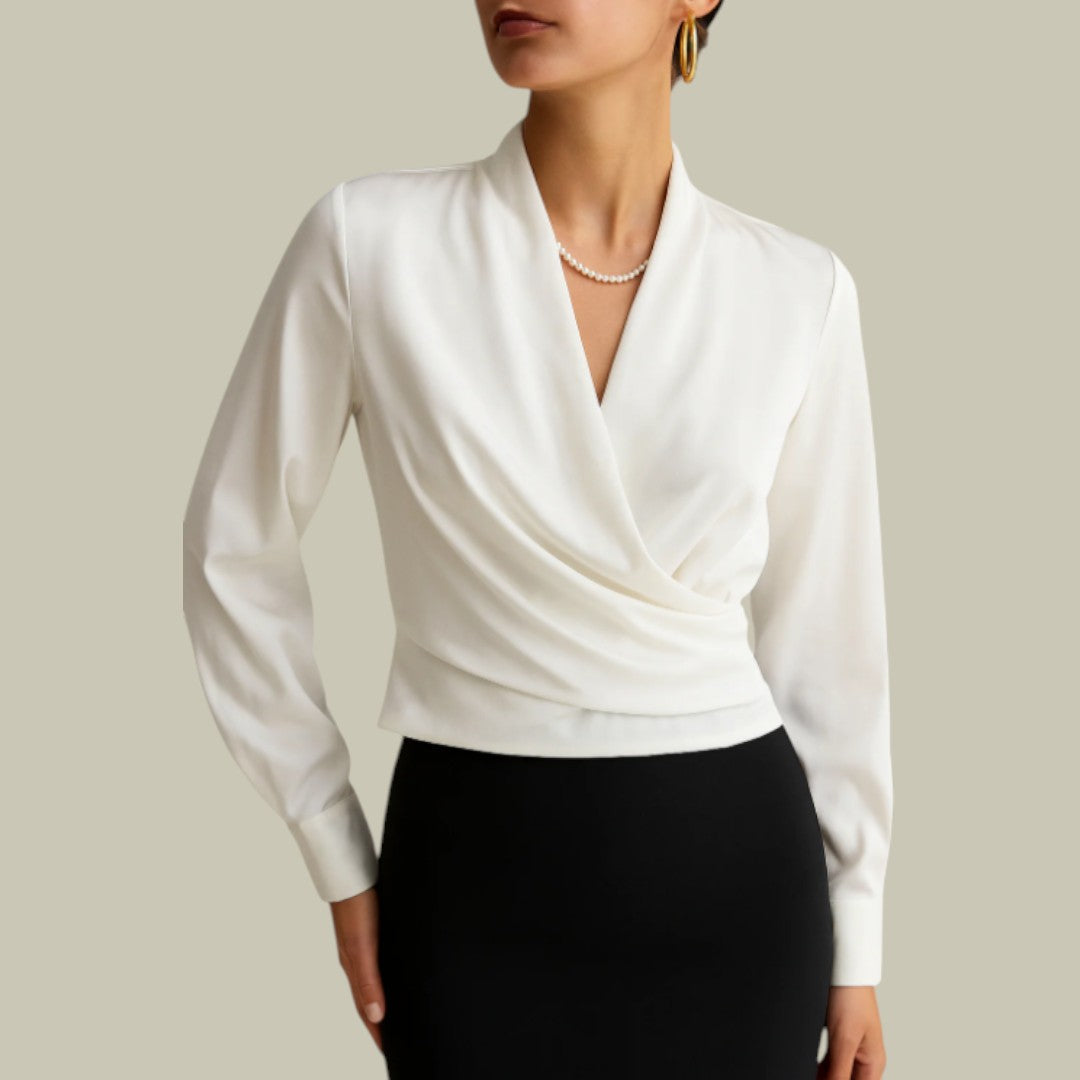 Chemisier élégant en satin style cache-cœur pour femme