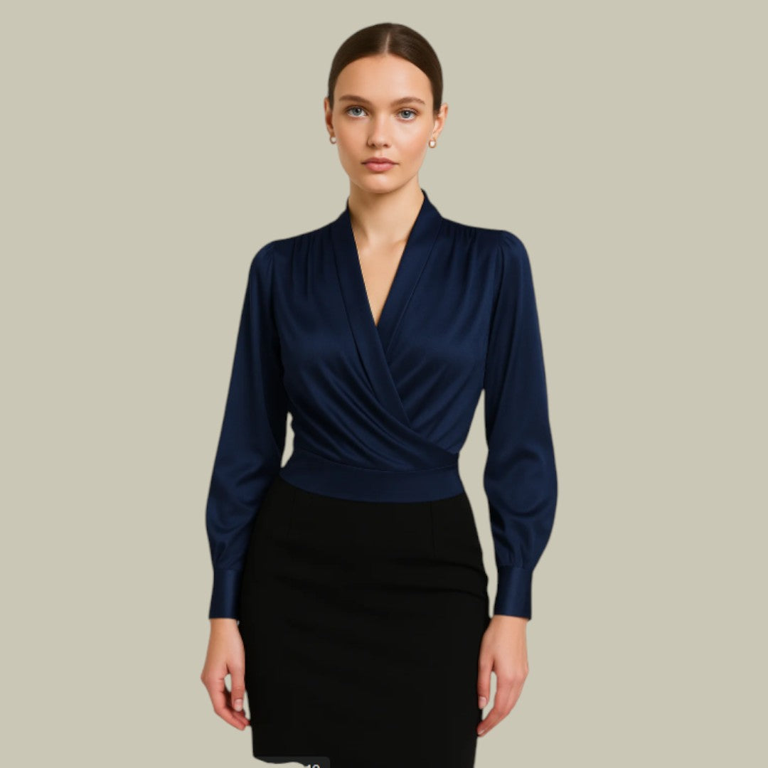 Elegante Damenbluse Satin Wickelstyle - IdealeKleiden