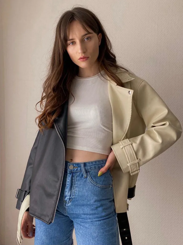 Stylische Damenjacke Zwei-Farben Trendy Look - IdealeKleiden