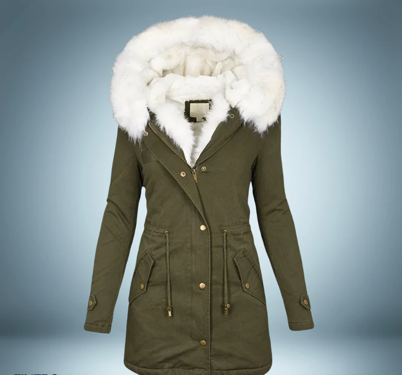 Parka élégant pour femme noir avec bordure en fourrure