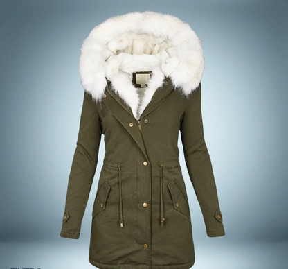 Parka élégant pour femme noir avec bordure en fourrure