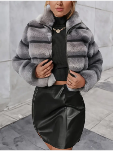 Veste en fausse fourrure femme moderne fermeture éclair