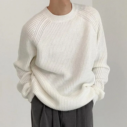 Pull tricoté confortable col rond blanc