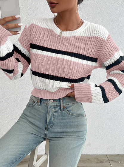 Pull en tricot femme généreux oversize col rond