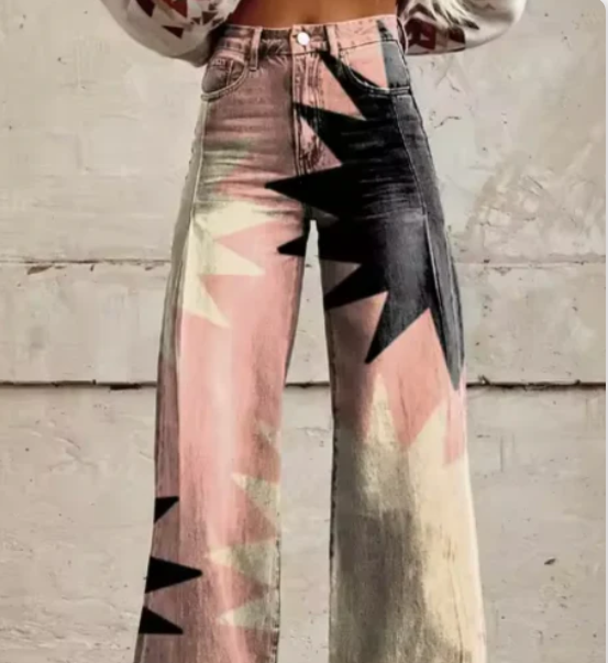 Pantalon large femme imprimé coloré