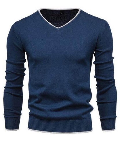 Élégant pull à col en V en gris argenté raffiné